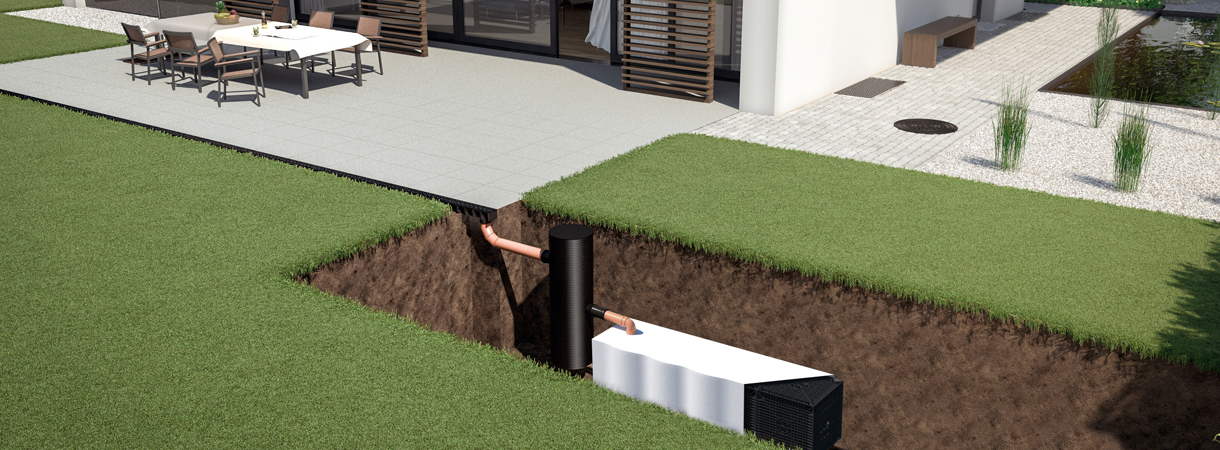 Infiltratiekrat voor infiltratie in de tuin Infiltratiekrat voor infiltratie in de tuin